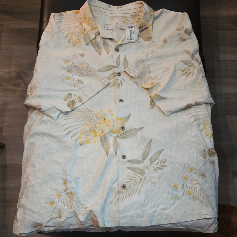 Tommy Bahama Cream and Yellow Floral Men's Shirt